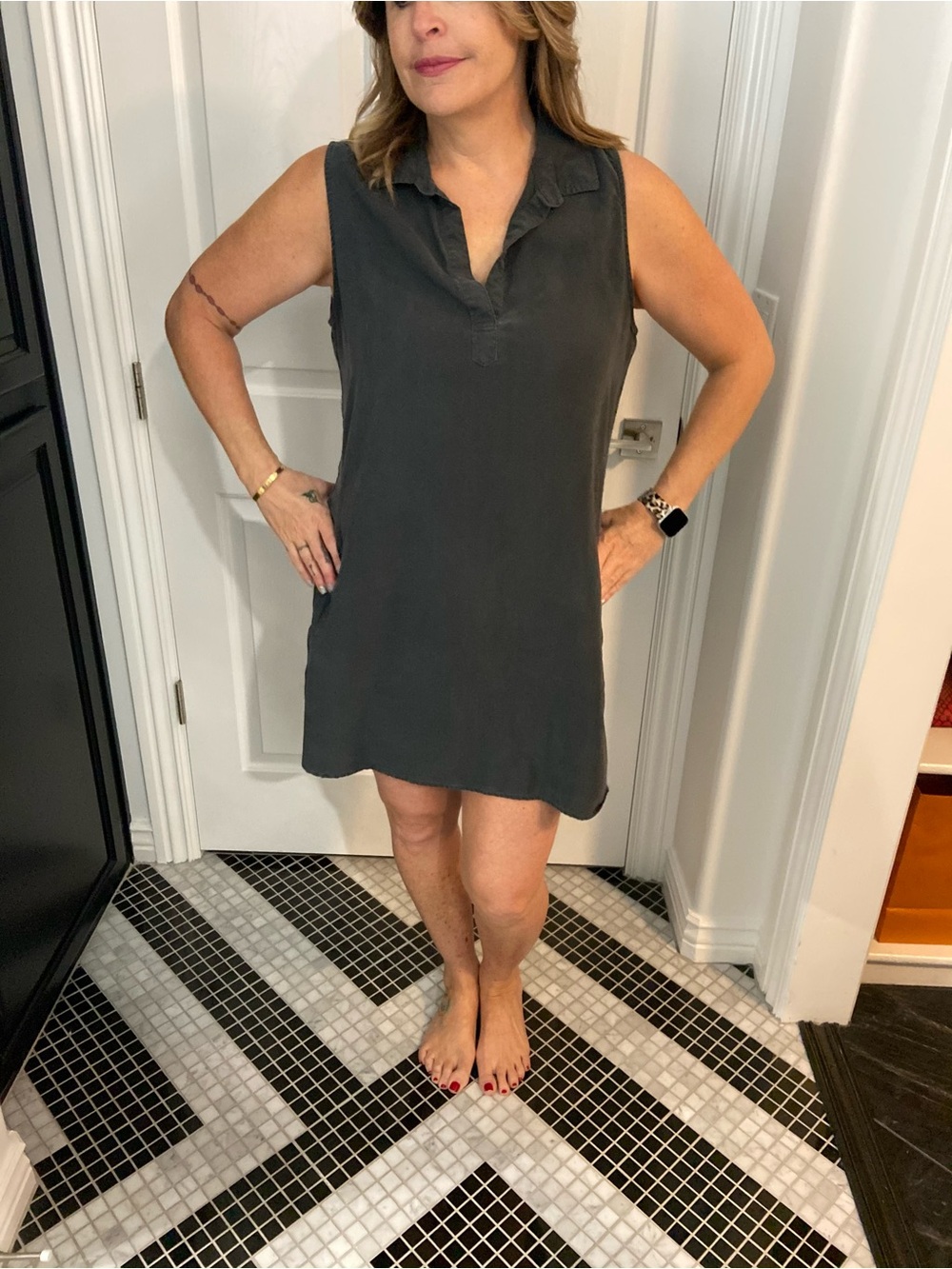 Bella Dahl Sleeveless Polo Mini Dress Charcoal Gray Size Large - Picture 2 of 8